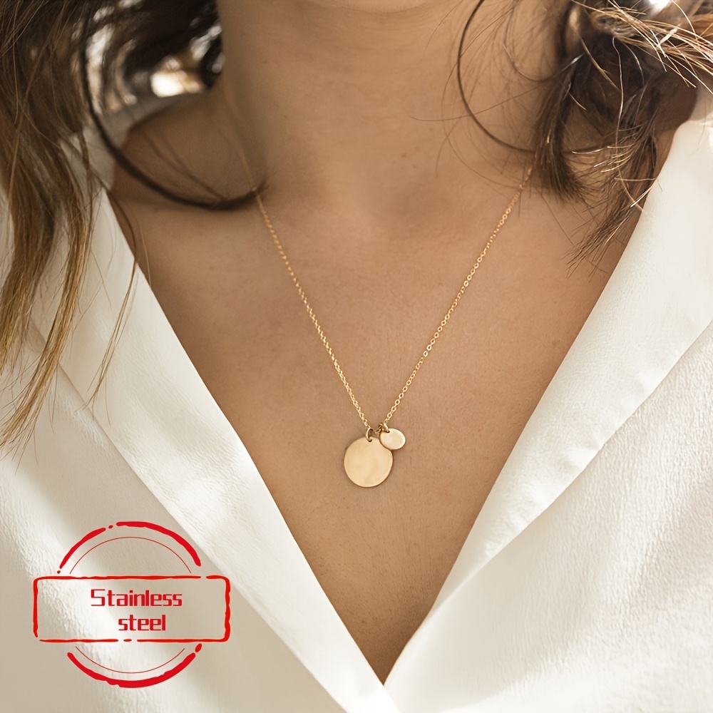 Vintage Boho Style Stainless Steel Necklace with Round Pendant